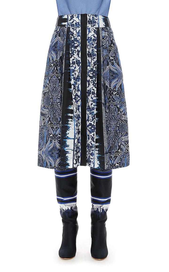 Moda Operandi Alberta Ferretti Azulejos Printed Silk Habotai A-line Midi Skirt