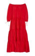 Mds Stripes Red Tiered Peasant Dress