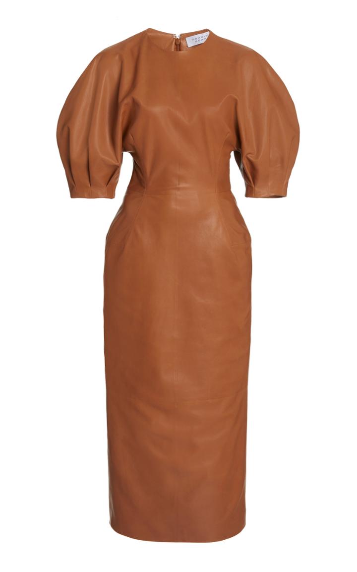 Moda Operandi Gabriela Hearst Coretta Puff-sleeve Leather Midi Dress