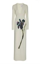 Carolina Herrera Floral Embroidered Crepe Column Gown
