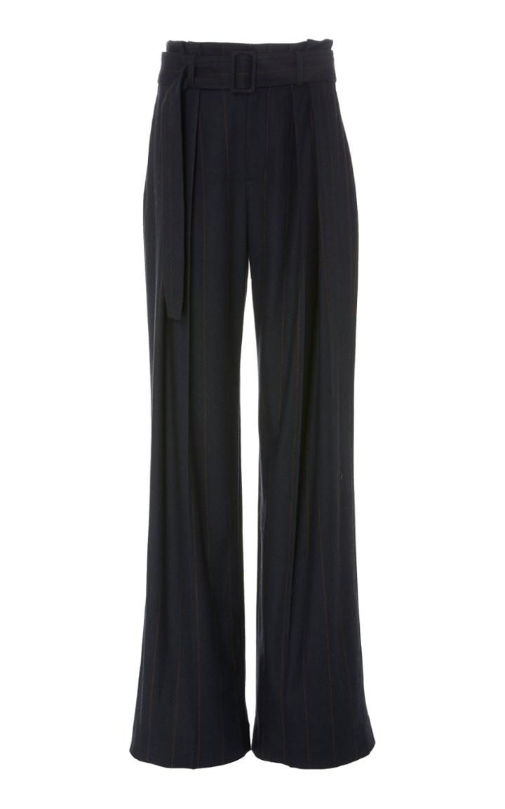Vince Belted Pinstriped Twill Wide-leg Pants