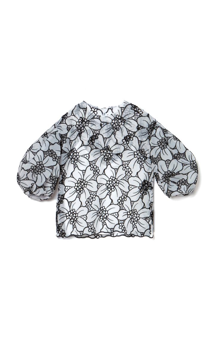 Moda Operandi Carolina Herrera Puff-sleeve Floral-embroidered Top