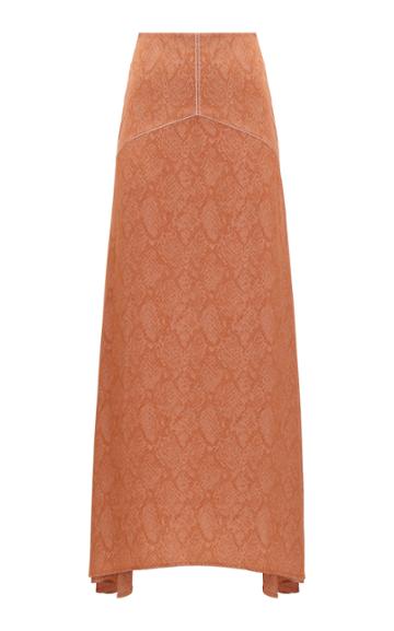 Amal Al Mulla Orange Silk Printed A-line Draped Skirt