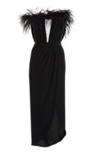 Moda Operandi Nervi Bonnie Feather-trimmed Front Slit Dress