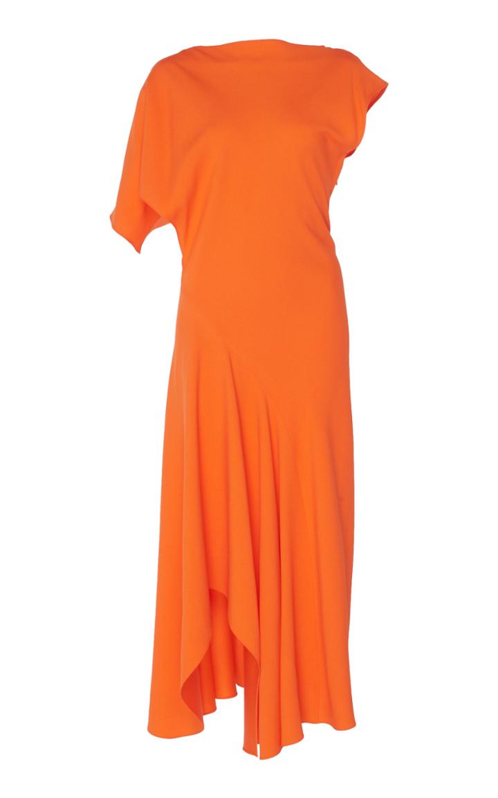 Mugler Drape Sleeve Asymmetric Midi Dress