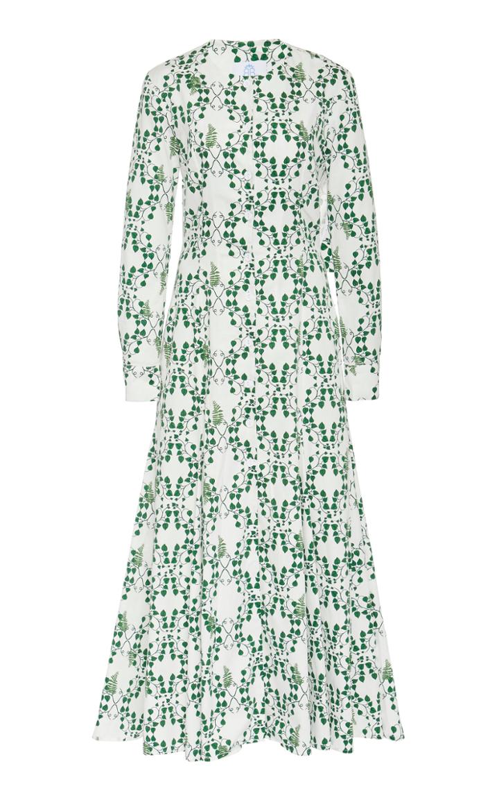 Moda Operandi Rebecca De Ravenel Leaf-print Cotton Button-front Midi Dress Size: 0