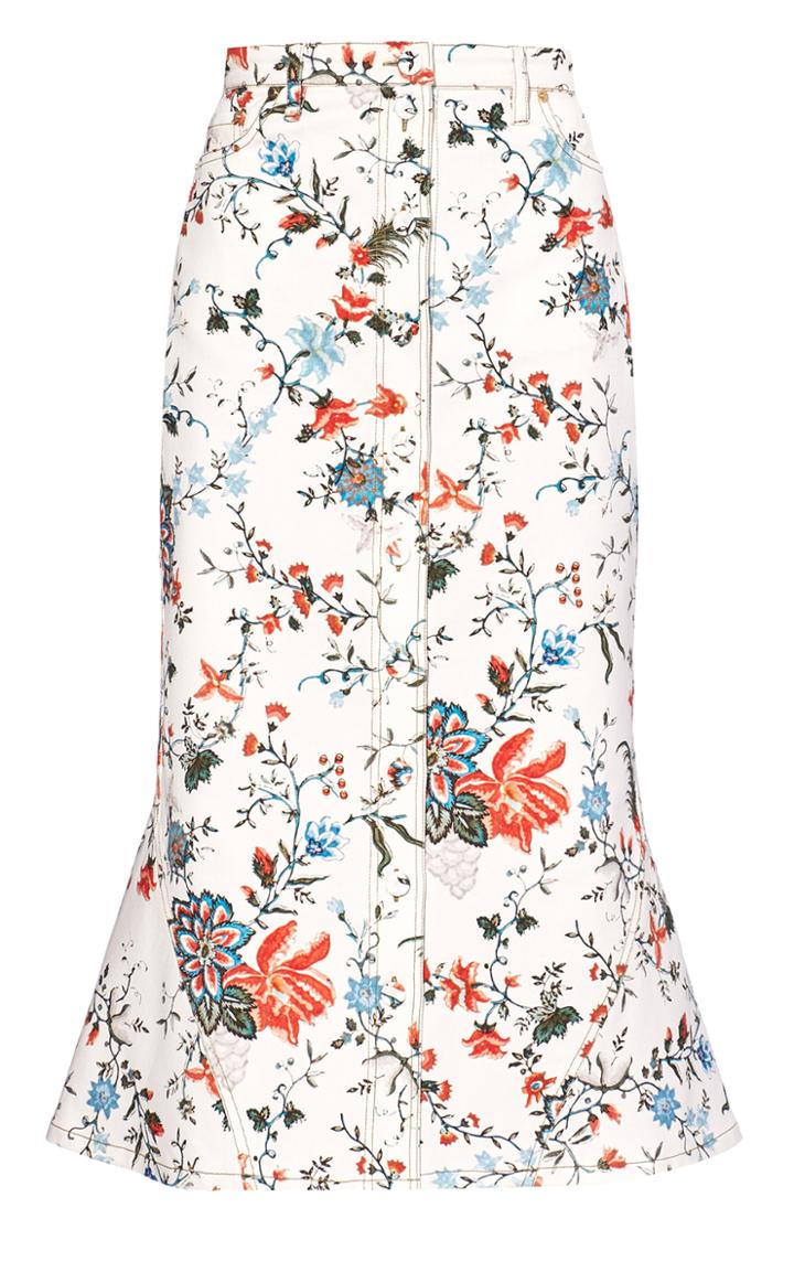 Moda Operandi Erdem Victorine Floral Denim Fluted Skirt