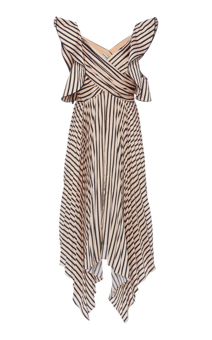Self Portrait Asymmetric Stripe Midi Dress