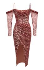 Rasario Cold Shoulder Leopard-print Chiffon Corset Midi Dress