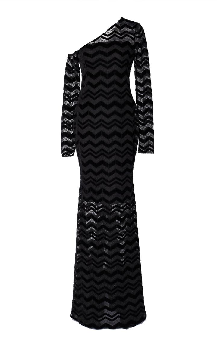 Christian Siriano Zig Zag Burnout Velvet Off The Shoulder Gown