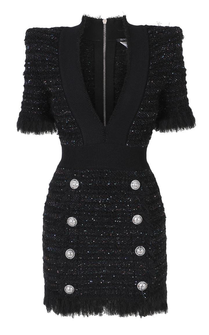 Balmain Tweed V-neck Mini Dress