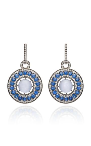 Nam Cho 18k White Gold Black Rhodium Chalcedony Blue Sapphire And Diamond Earrings
