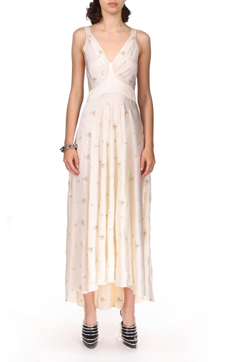 Moda Operandi Paco Rabanne Floral-embroidered Satin Midi Dress