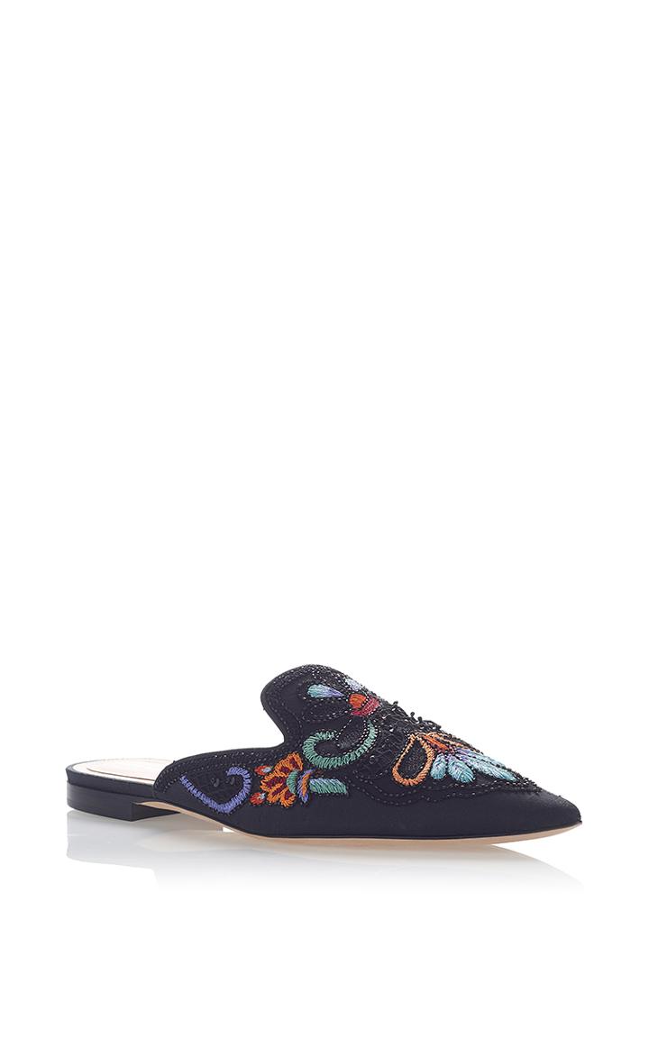 Alberta Ferretti Flat Mules With Flower Embroidery