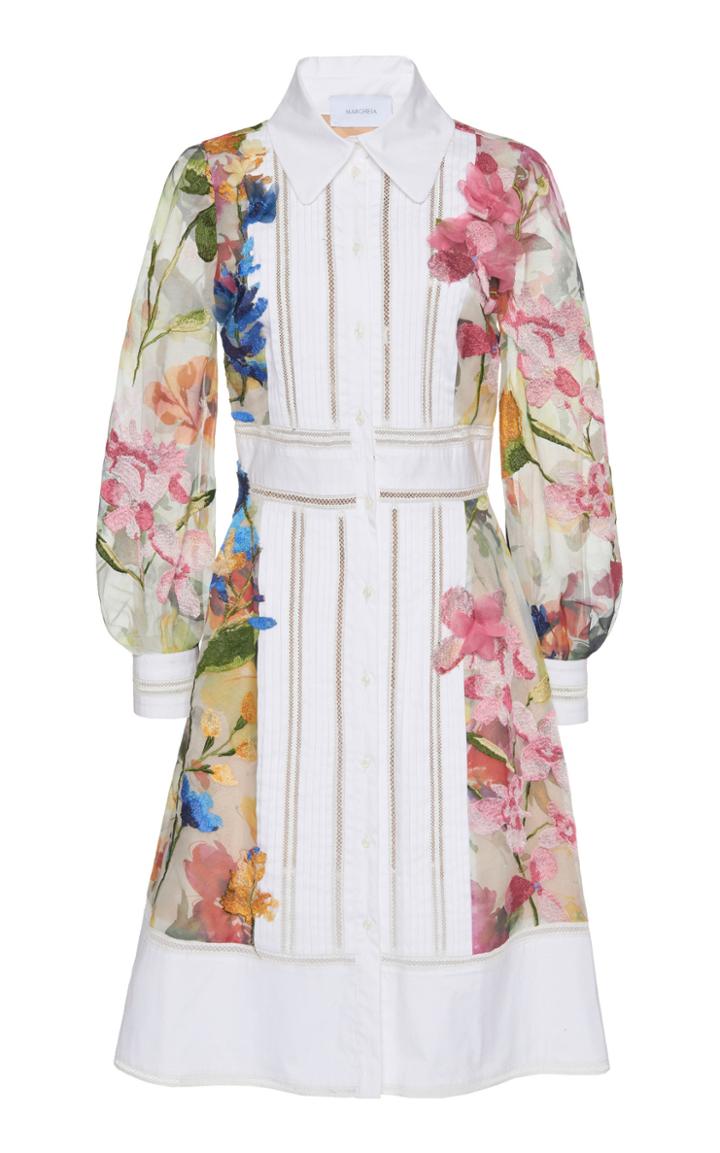 Marchesa Floral Printed Organza Shirt Dress