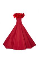 Christian Siriano Floral Applique Drop Waist Silk Faille Gown