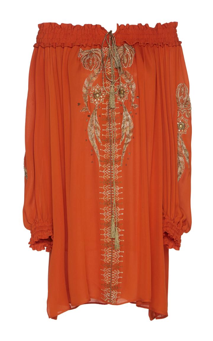 Dundas Embroidered Silk Georgette Off-the-shoulder Mini Dress