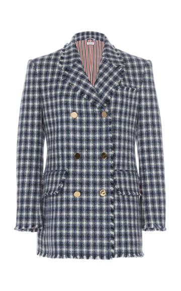 Thom Browne Frayed Hem Cashmere Checked Double-breasted Blazer