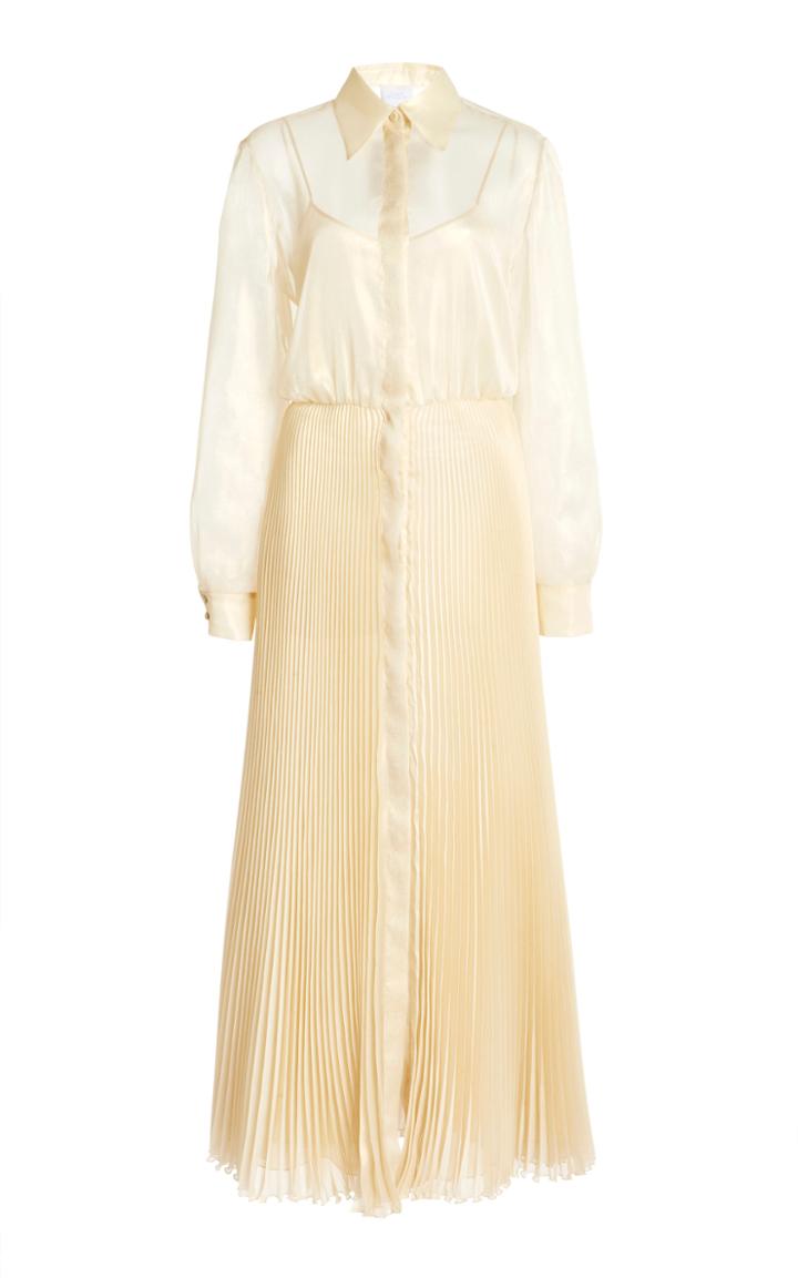 Moda Operandi Luisa Beccaria Pleated Satin Shirt Dress