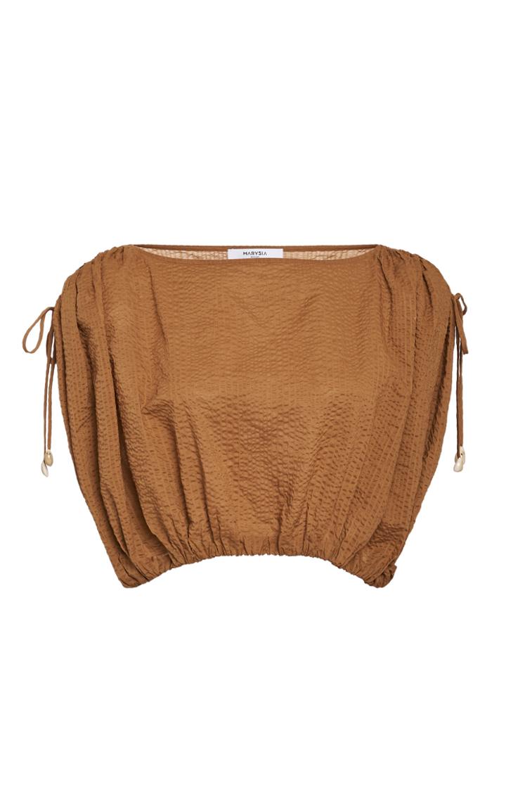 Marysia Seashell Cropped Tie-detailed Cotton Top