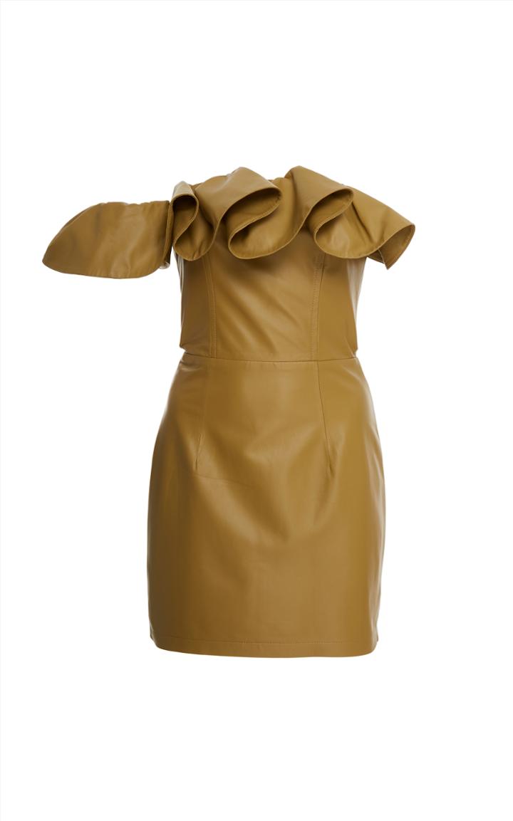 Zeynep Aray Ruffles Mini Leather Dress