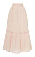 Moda Operandi Thierry Colson Teresita Embroidered Linen Midi Skirt Size: Xs