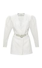 Mach & Mach Vivian White Blazer Dress With Transparent Sleeves