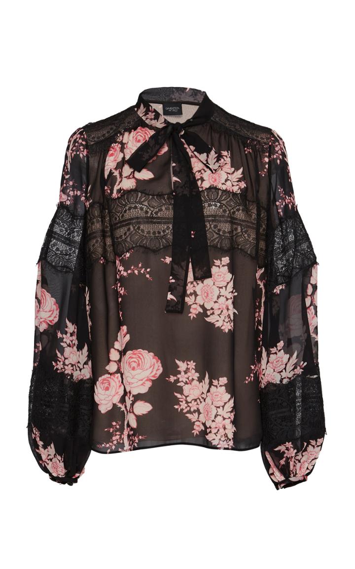 Giambattista Valli Necktie Floral Silk Blouse