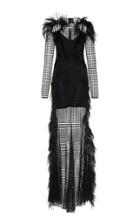 David Koma Feather Trim Long Sleeve Gown