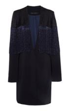 Sally Lapointe Collarless Fringe Embroidered Matte Crepe Blazer