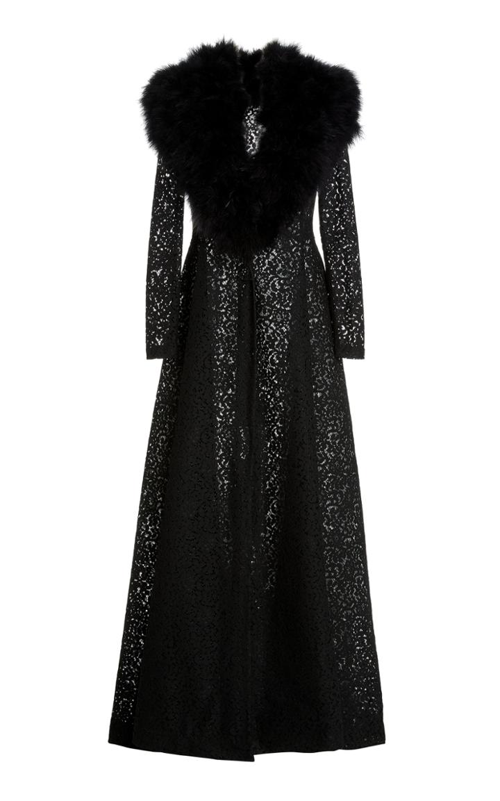 Moda Operandi Pamella Roland Feather-trimmed Lace Coat