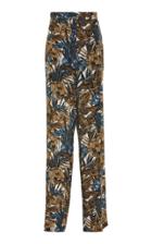 Salvatore Ferragamo Camouflage Print Silk Crepe Tailored Trousers