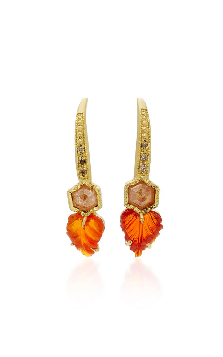 Brooke Gregson Maya Leaf Fire Opal Diamond Slice Earrings