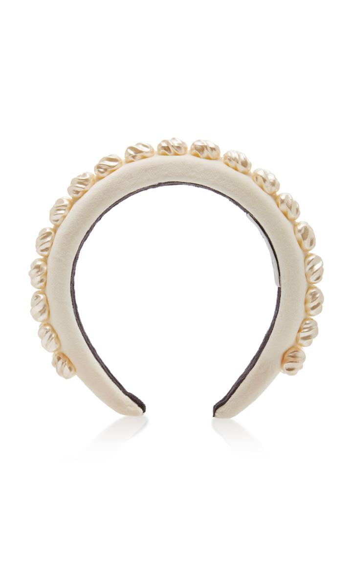 Avenue Amelia Alice Faux Pearl-embellished Velvet Headband