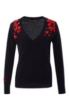 Zac Posen Cotton Cashmere Embroidered V-neck Sweater