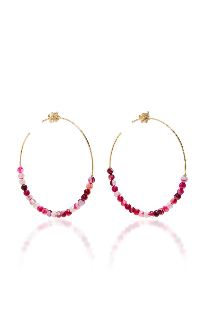 Diane Kordas Explosion Motif Hoop Pink Agate Bead Earrings
