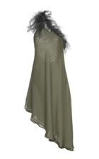 Cult Gaia Flo Asymmetric Feather-embellished Silk Dress