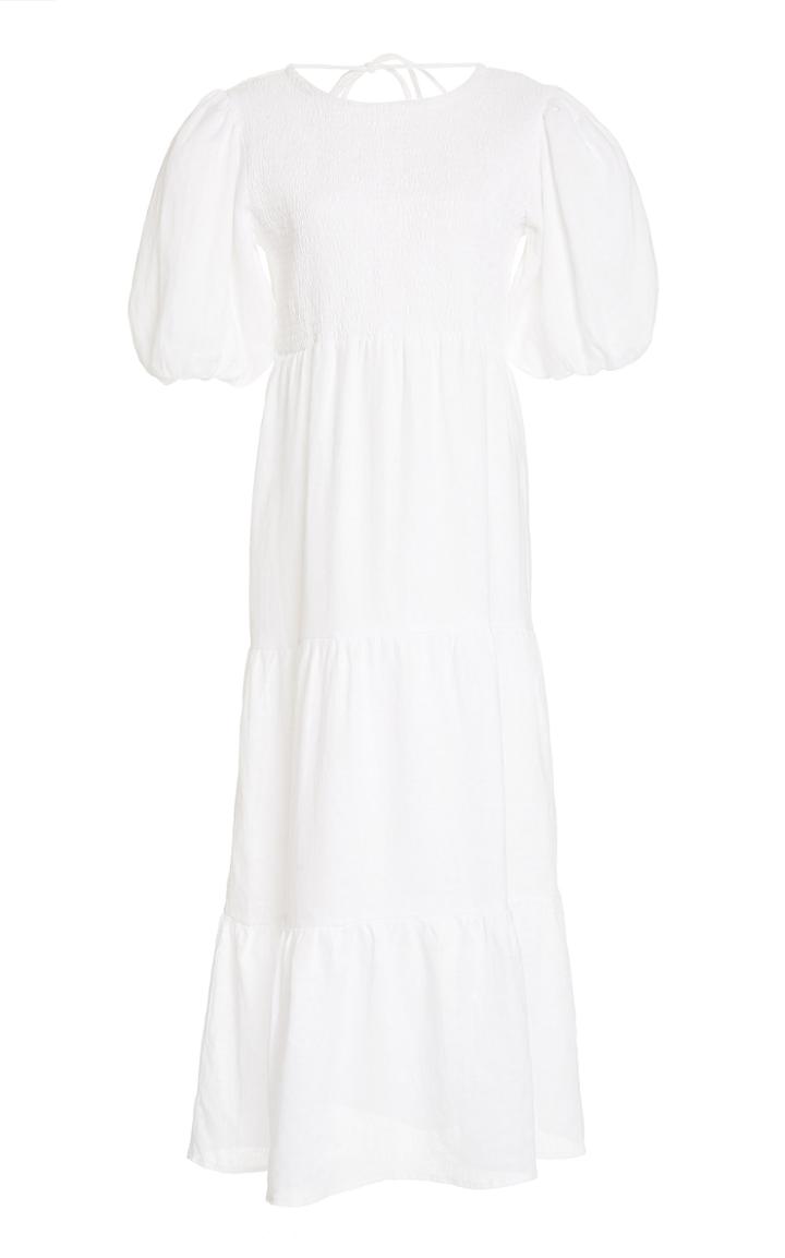 Faithfull The Brand Alberte Tiered Linen Midi Dress