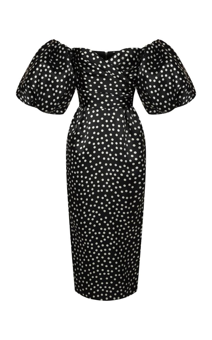 Moda Operandi Rasario Puff-sleeve Polka-dot Silk Organza Off-the-shoulder Midi Dress