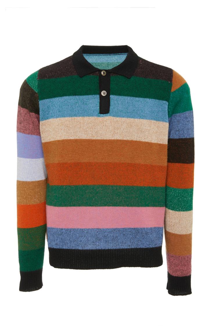 The Elder Statesman Rugby Stripe Cashmere Collared Shirt