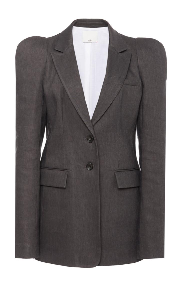 Moda Operandi Tibi Bonded Wesson Linen Blend Sculpted Sleeve Tailored Blazer Size: 0