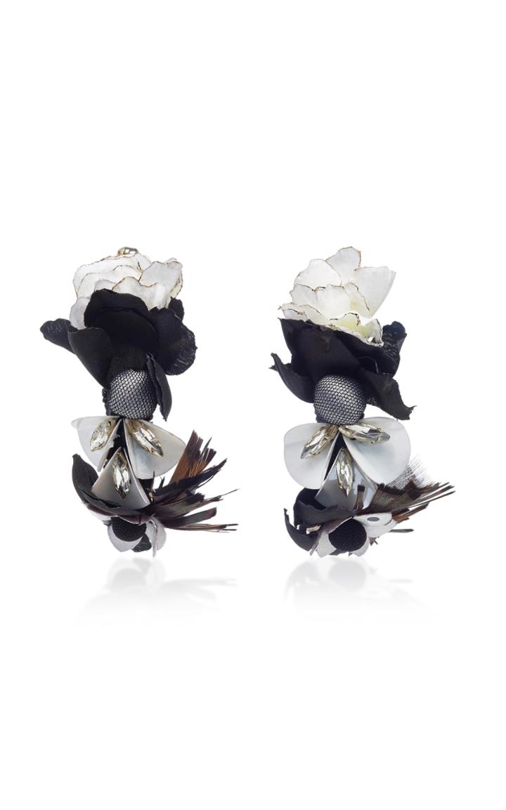 Ranjana Khan M'o Exclusive Black And White Floral Hoop Earrings