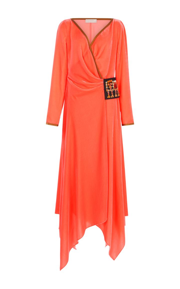 Peter Pilotto Velvet Crystal Patch Long Wrap Dress