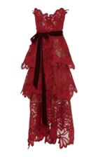 Oscar De La Renta Strapless Tiered Lace Gown