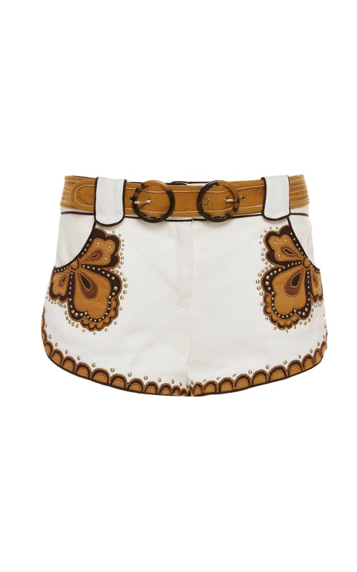 Zimmermann Zippy Applique Linen Mini Shorts