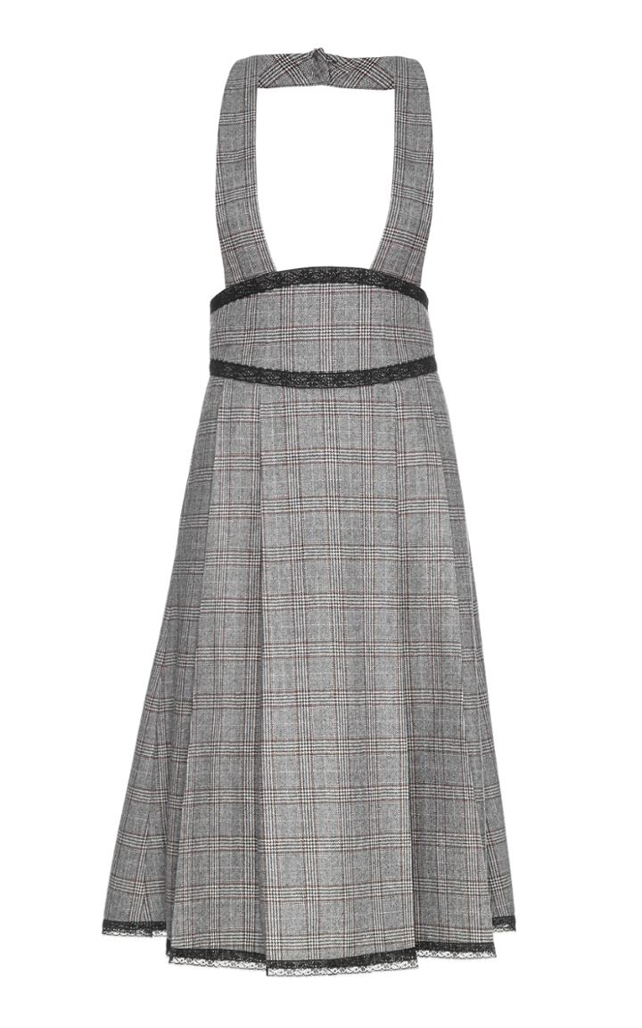 Flow The Label Plaid Wool Suspender Skirt