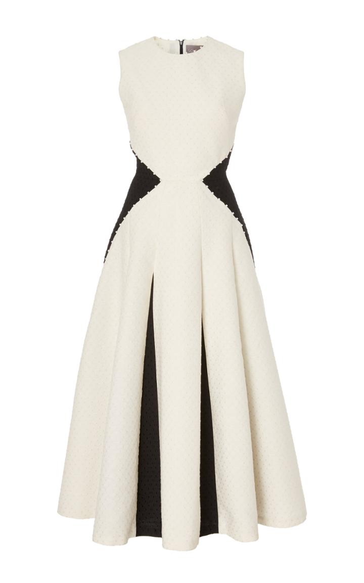 Lela Rose Two-tone Pleated Cady Midi Dress