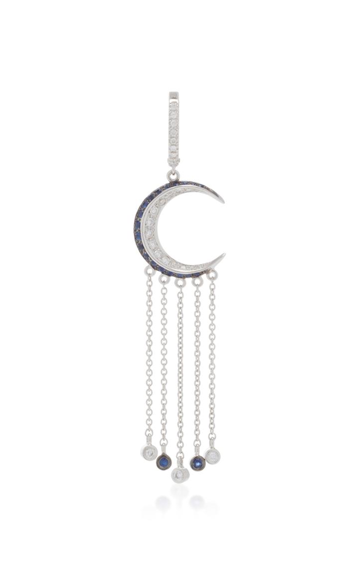 Marianna Goulandris Single 14k Gold Sapphire And Diamond Moon Earring