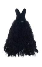 Oscar De La Renta Strapless Feather-embellished Crepe Gown