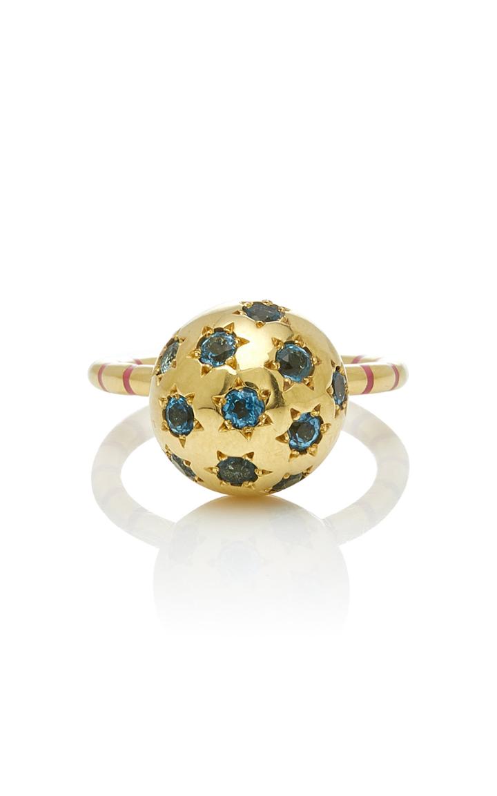 Sarah Hendler Striped Enamel Blue Topaz Ethel Ball Ring